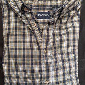 Puritan Men's Casual Plaid Shirt - Blue and Tan Size L